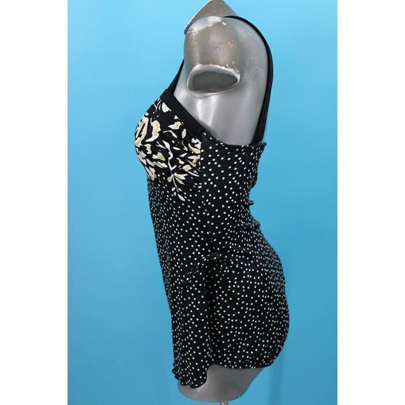 MAXINE VINTAGE SWIMSUIT SIZE 14 BLACK GOLD WHITE BUTTON ADJUSTABLE SWIMDRESS 1PC - Picture 3 of 9